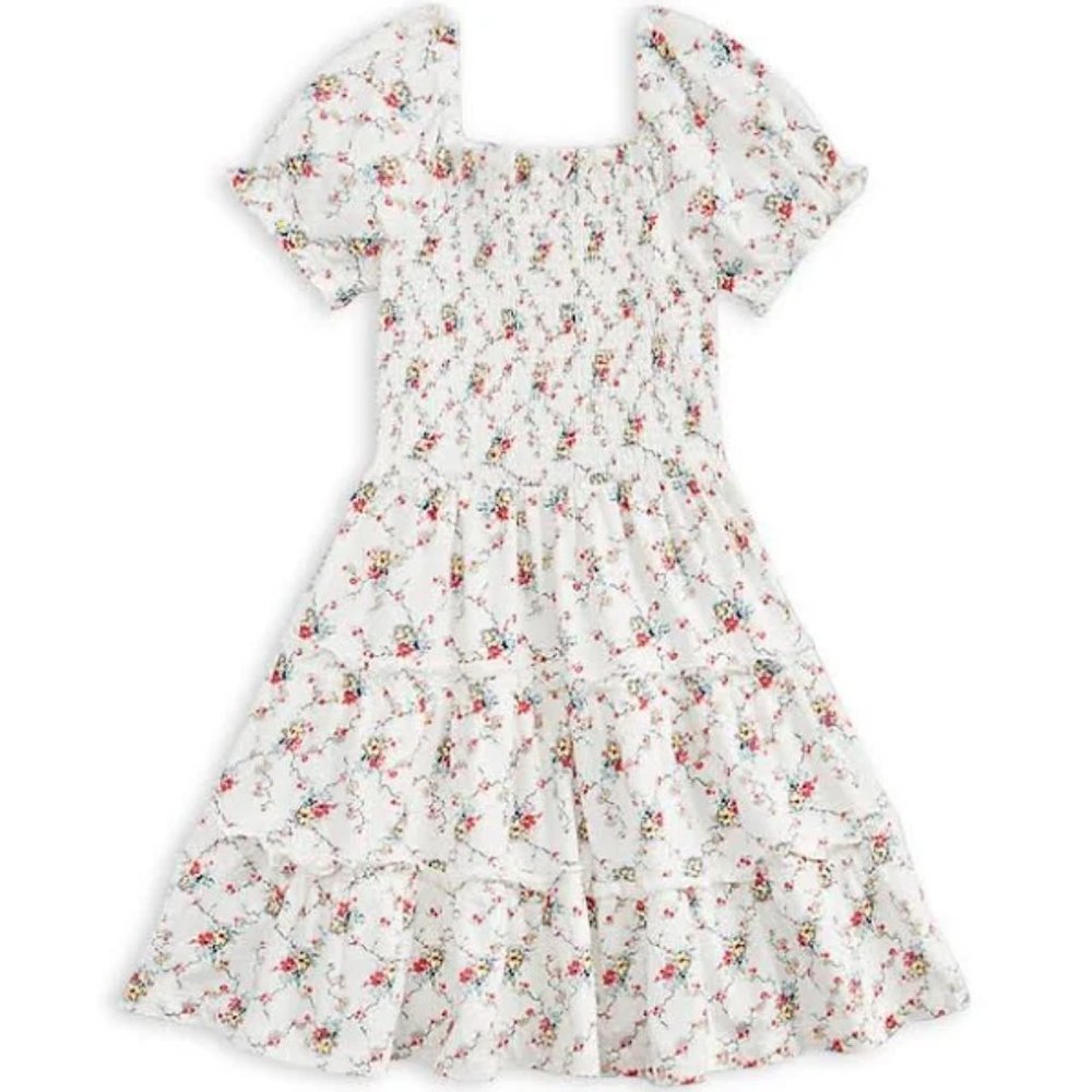Ralph Lauren Girls Floral Smocked Cotton Jersey Dress & Rosette Headband NWT